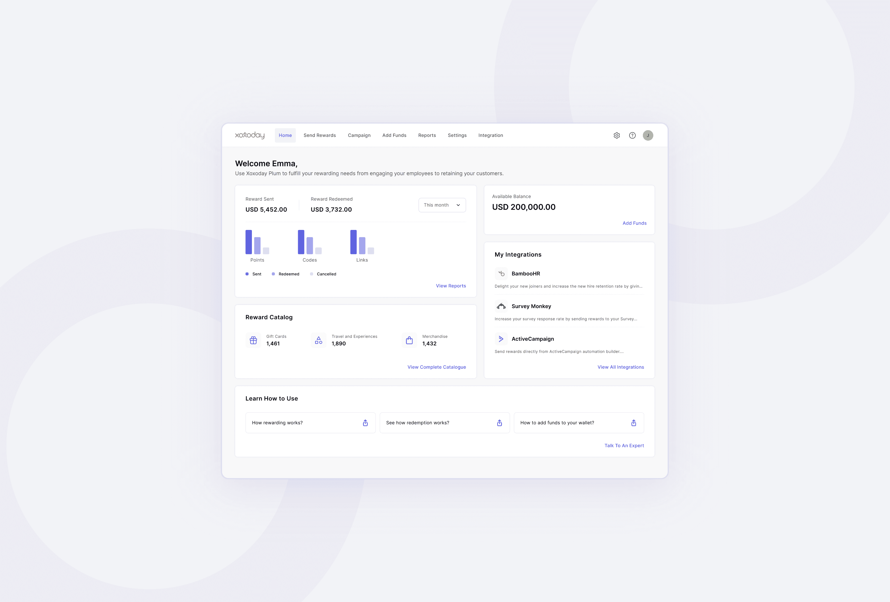 Xoxoday rewards dashboard